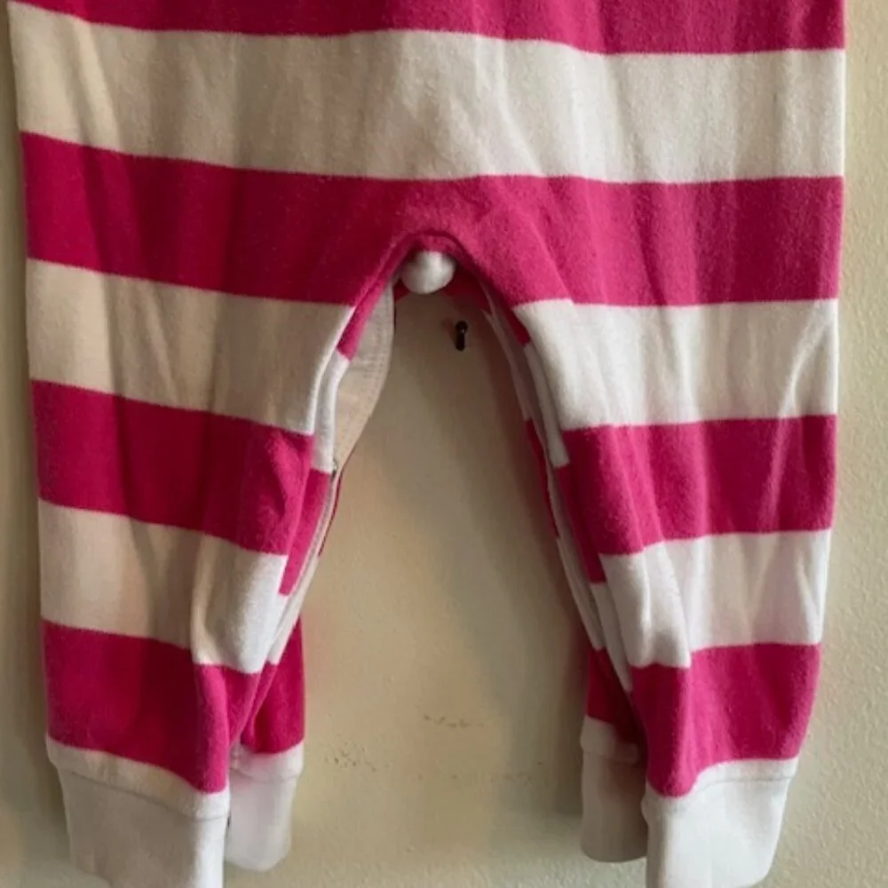 RALPH LAUREN Coverall Romper Long Sleeve Pink White Stripe 9 Mos